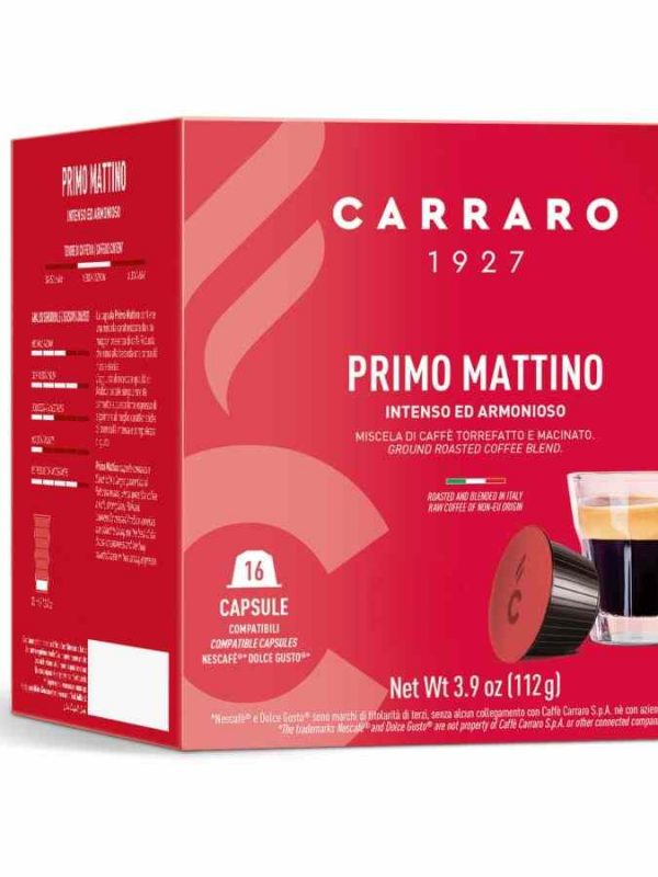 Indulge in the rich flavor of Carraro 1927 Primo Mattino Dolce Gusto® compatible coffee capsules, 16 units - perfect for a delightful morning brew!