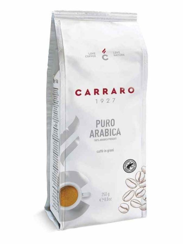 Indulge in the rich flavors of Carraro 1927 Pure Arabica coffee, a premium blend of high-quality Arabica beans for a luxurious coffee experience.