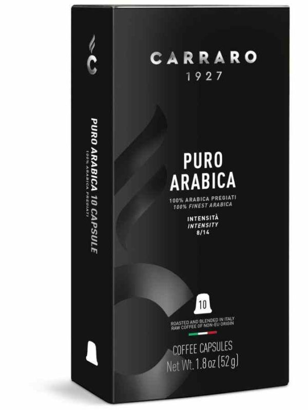Indulge in Carraro 1927 Pure Arabica Premium Nespresso compatible coffee capsules (10 units) for a luxurious coffee experience at home!