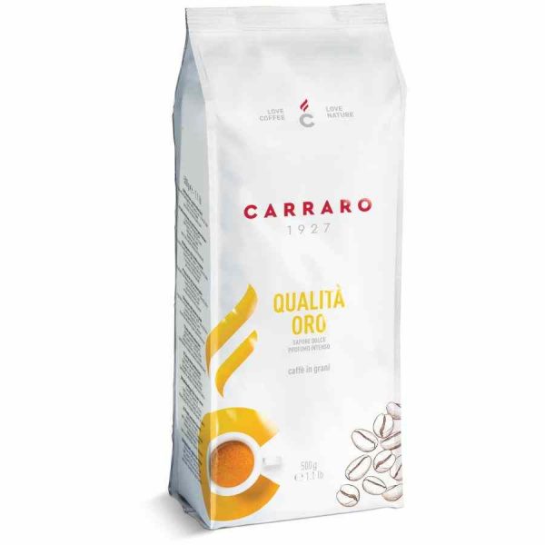 Experience the rich aroma and smooth taste of Carraro 1927 Qualità Oro 500g Coffee Beans, perfect for coffee enthusiasts worldwide.