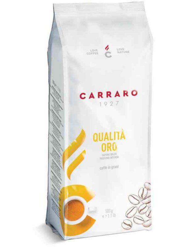 Experience the rich aroma and smooth taste of Carraro 1927 Qualità Oro 500g Coffee Beans, perfect for coffee enthusiasts worldwide.