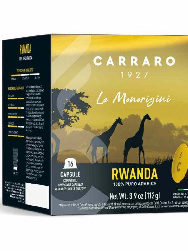 Indulge in Carraro 1927 Rwanda Dolce Gusto® Compatible Coffee Capsules - 16-count pack, the perfect blend for coffee lovers. Buy now!