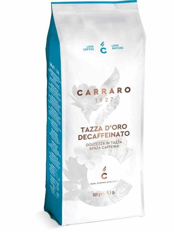 Carraro 1927 Tazza d'Oro Decaffeinato 500 g Whole Coffee Beans - Premium Decaf Blend for True Coffee Connoisseurs