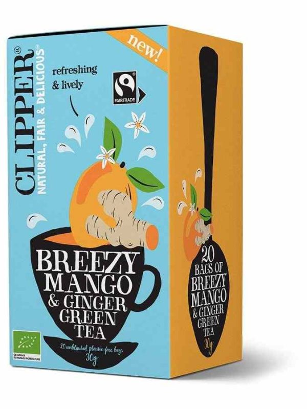 Experience the refreshing blend of mango and ginger in Clipper Breezy Mango & Ginger Organic Green Tea. Indulge in 20 tea bags of pure bliss!
