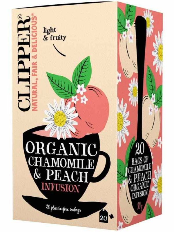 Delicate Clipper Chamomile and Peach Infusion Tea Bags - 20 Count, Relaxing and Aromatic Herbal Blend for Tea Lovers