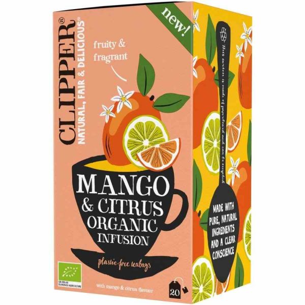 Indulge in Clipper Mango & Citrus Organic Infusion 20 Tea Bags - a tropical delight of pure flavor and organic goodness for tea lovers. Shop now!