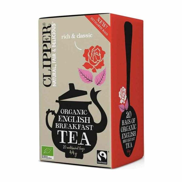 Indulge in Clipper Organic English Breakfast Tea - a premium blend of finest quality tea leaves, perfect for a refreshing morning pick-me-up!