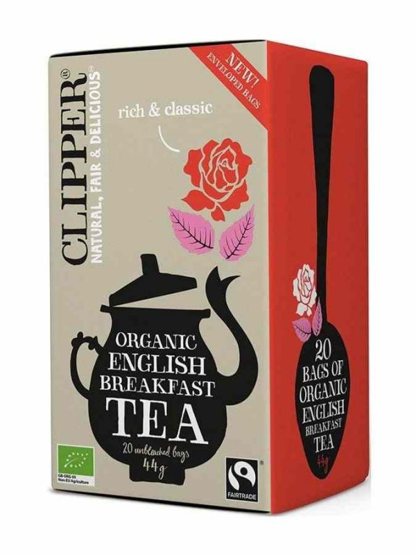 Indulge in Clipper Organic English Breakfast Tea - a premium blend of finest quality tea leaves, perfect for a refreshing morning pick-me-up!