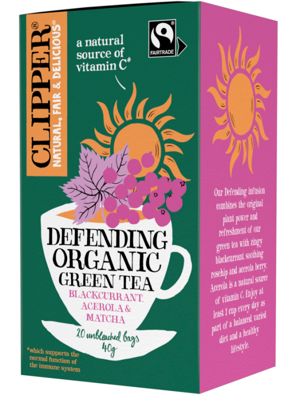 Clipper Organic Green Tea with Black Currant, Acerola, and Matcha - 20 Tea Bags, Antioxidant-Rich Blend for Health and Wellness