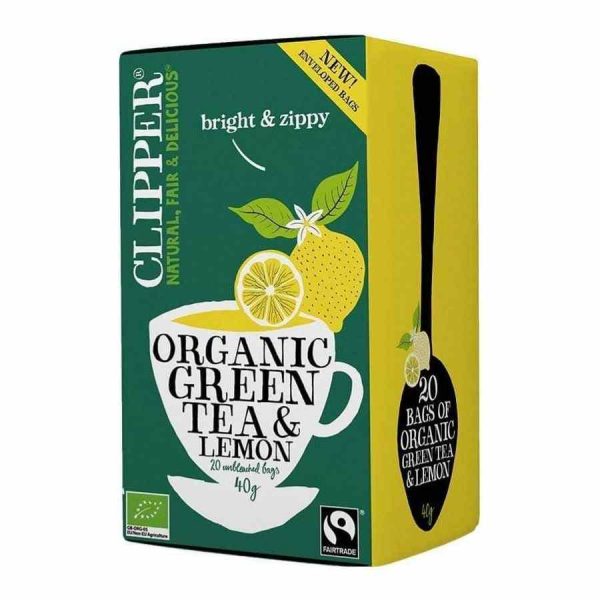 Delightful Clipper Organic Green Tea and Lemon blend, invigorating and refreshing brew for health-conscious tea lovers.