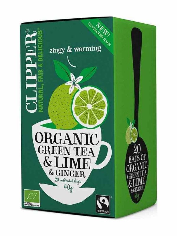 Clipper Organic Green Tea, Lemon and Ginger 20 Bags - Refreshing blend of premium ingredients for a soothing tea experience.