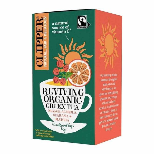 Clipper Organic Green Tea Reviving Orange, Acerola, Guarana, and Matcha - 20 Tea Bags for a Zesty Boost of Energy and Antioxidants