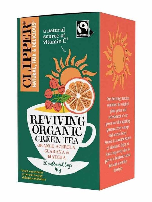 Clipper Organic Green Tea Reviving Orange, Acerola, Guarana, and Matcha - 20 Tea Bags for a Zesty Boost of Energy and Antioxidants
