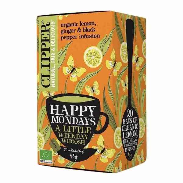 Experience pure bliss with Clipper Organic Happy Mondays Infusion 20 tea bags - a delightful blend for a refreshing start to your week!