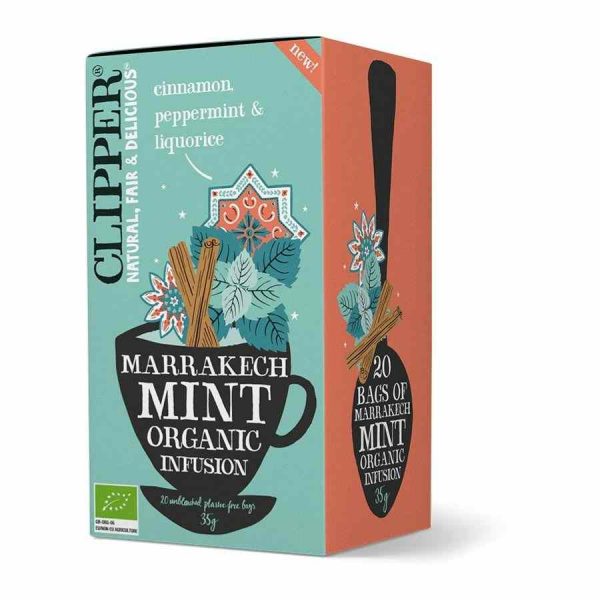 Indulge in Clipper Organic Marrakech Mint Infusion Tea Bags - a refreshing blend of mint from Morocco. 20 bags of pure delight await you!