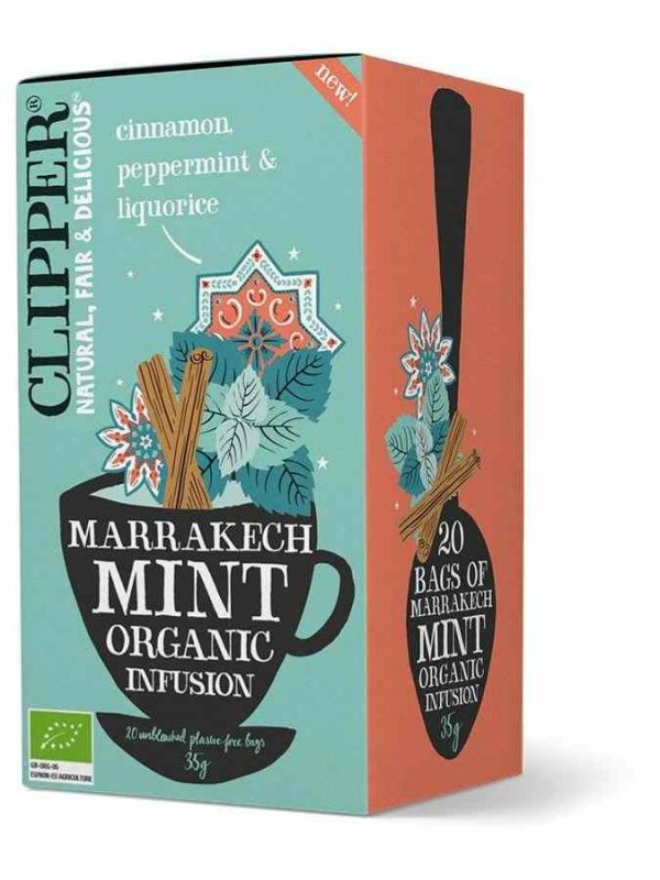 Indulge in Clipper Organic Marrakech Mint Infusion Tea Bags - a refreshing blend of mint from Morocco. 20 bags of pure delight await you!