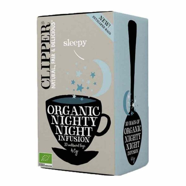 Experience serene evenings with Clipper Organic Nighty Night Infusion tea bags - 20 count, for a restful night's sleep. Buy now!