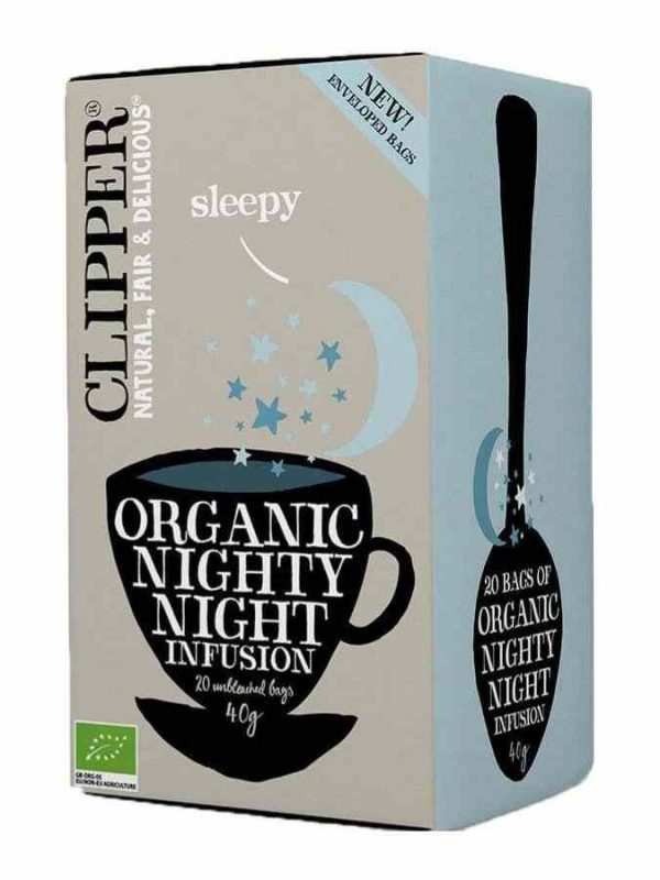 Experience serene evenings with Clipper Organic Nighty Night Infusion tea bags - 20 count, for a restful night's sleep. Buy now!