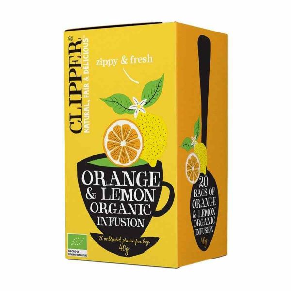 Clipper Organic Orange and Lemon Infusion Tea Bags - Refreshing blend of citrus flavors, 20 bags, premium quality, naturally delicious taste.