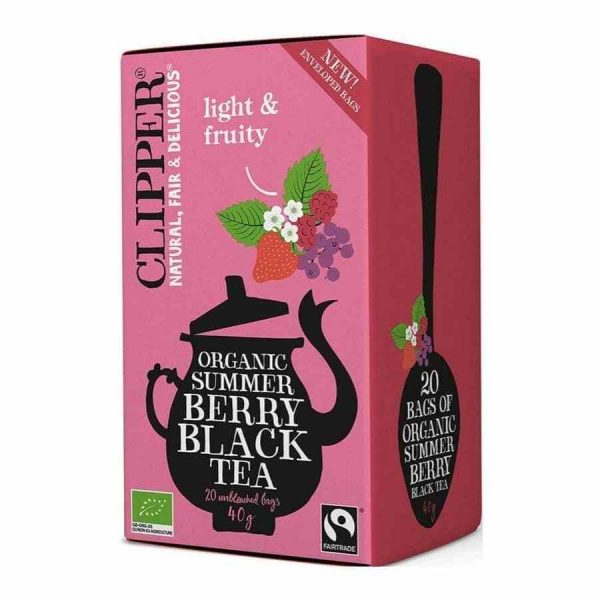 Indulge in Clipper Summer Berry Organic Black Tea - 20 Bags | Refreshing, natural blend perfect for enjoying on a sunny day!