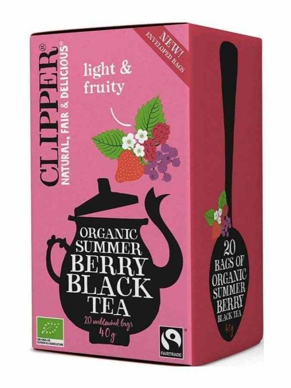 Indulge in Clipper Summer Berry Organic Black Tea - 20 Bags | Refreshing, natural blend perfect for enjoying on a sunny day!