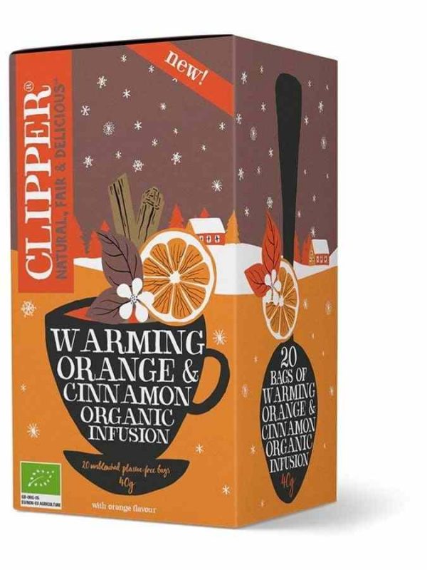 Clipper Organic Warming Orange and Cinnamon Infusion 20 Tea Bags - Premium blend of organic tea with vibrant citrus and spice notes for a cozy experience