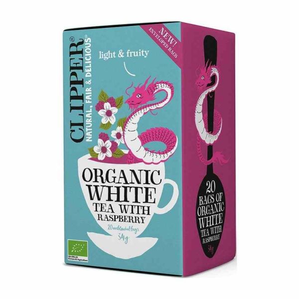 Clipper Organic White Tea with Raspberry 20 Bags - Exquisite blend of refreshing white tea and vibrant raspberry flavor, packed with antioxidants.
