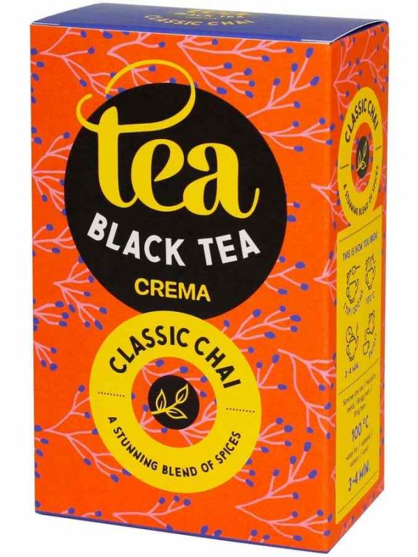 Indulge in the rich flavors of Crema Chai Classic Black Tea 85g, a premium blend of traditional spices and high-quality black tea.