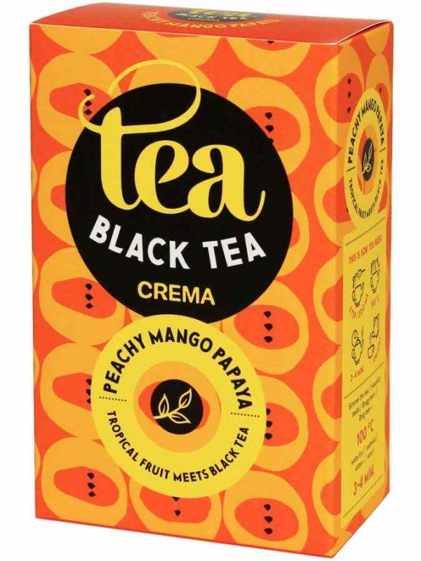 Delicious Crema Black Tea Peach Mango Papaya 75g - Refreshing blend of black tea infused with juicy peach, mango, and papaya flavors in a convenient pack.