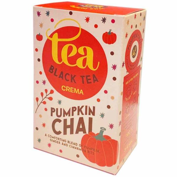 Indulge in the aromatic blend of Crema Black Tea Pumpkin Chai 100 g - a rich and flavorful tea perfect for cozy evenings. Buy now!