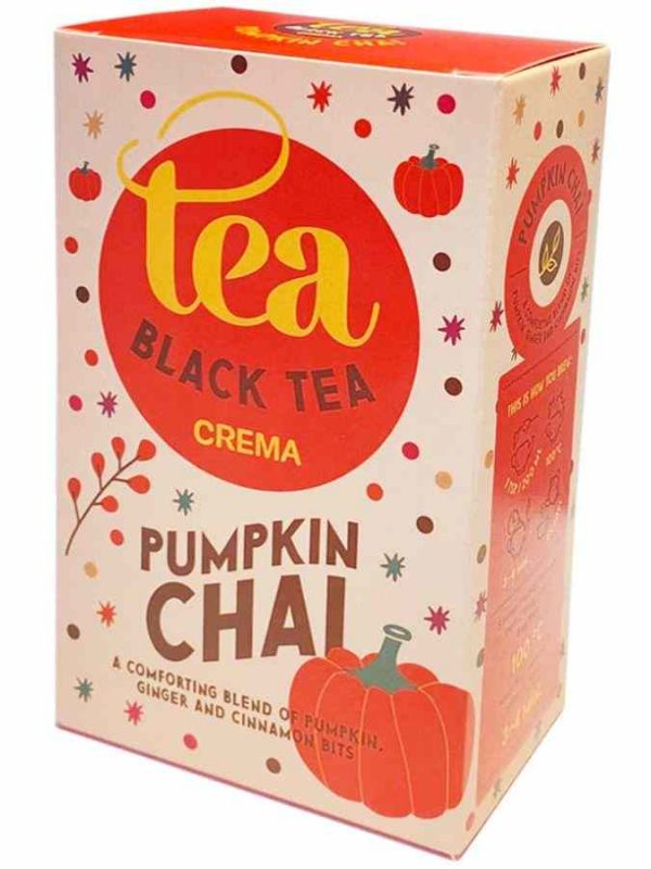 Indulge in the aromatic blend of Crema Black Tea Pumpkin Chai 100 g - a rich and flavorful tea perfect for cozy evenings. Buy now!