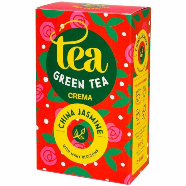 Premium Crema Green Tea China Jasmine enriched with numerous floral notes, 75g - Exquisite blend for a luxurious tea experience.