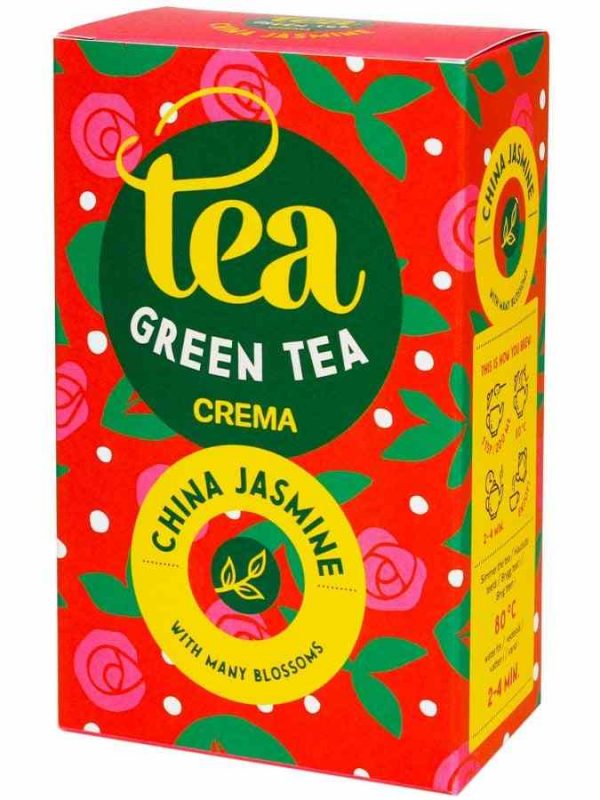 Premium Crema Green Tea China Jasmine enriched with numerous floral notes, 75g - Exquisite blend for a luxurious tea experience.
