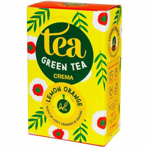 Delightful Crema Green Tea Lemon Orange 75g: A tantalizing blend of green tea with zesty lemon and orange flavors. Elevate your tea experience!