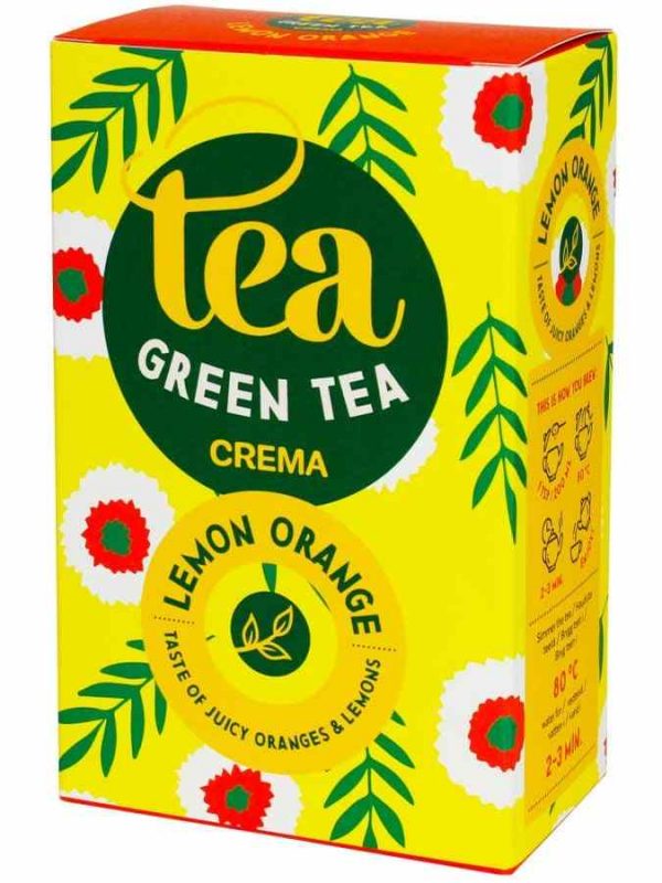 Delightful Crema Green Tea Lemon Orange 75g: A tantalizing blend of green tea with zesty lemon and orange flavors. Elevate your tea experience!