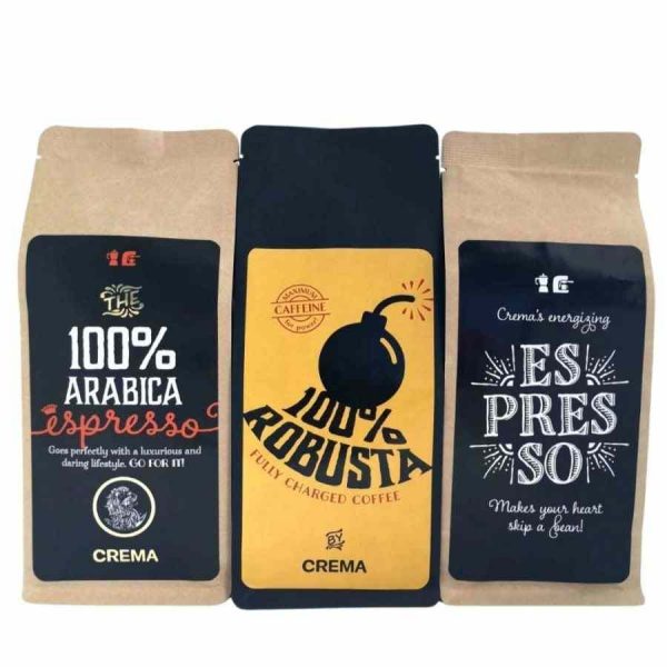 Indulge in the rich flavors with our Crema Espresso Tasting Pack 3 x 250 g - a premium selection of high-quality coffee beans for true coffee lovers.