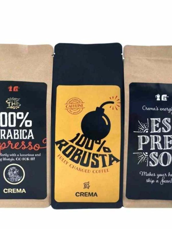 Indulge in the rich flavors with our Crema Espresso Tasting Pack 3 x 250 g - a premium selection of high-quality coffee beans for true coffee lovers.
