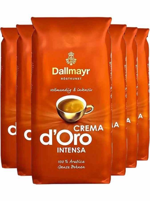 Indulge in Dallmayr Intense Crema d'Oro Coffee Beans, 6 x 1 kg - A rich blend of premium beans for the perfect espresso experience!
