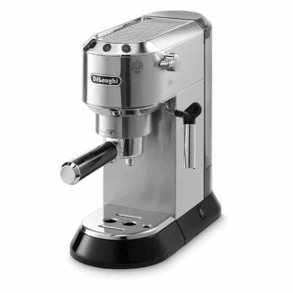 DeLonghi Dedica EC685.M stainless steel espresso machine, perfect for home brewing, cappuccinos, and lattes, durable and stylish design