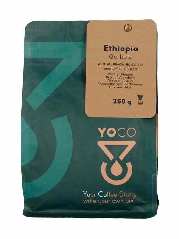 Experience the rich flavors of Ethiopia Gerbota filter coffee beans, 250g pack - a premium blend for the perfect cup of coffee at home.