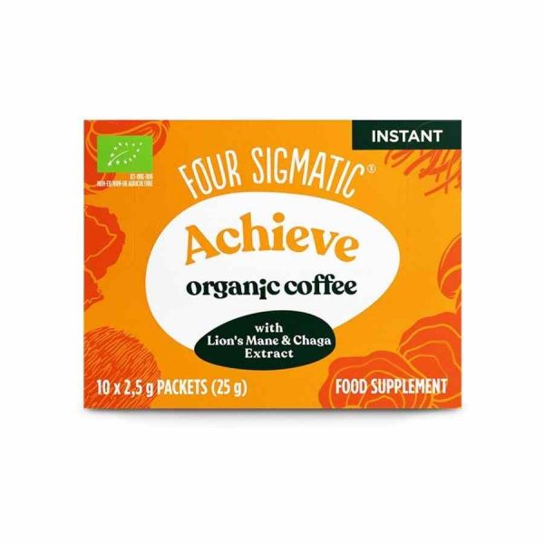 Organic Four Sigmatic Instant Coffee Powder with Lion's Mane and Chaga blend, 10 Bags - Premium quality energizing drink mix