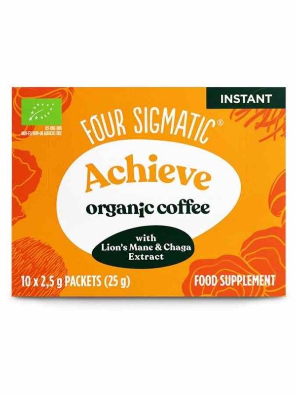 Organic Four Sigmatic Instant Coffee Powder with Lion's Mane and Chaga blend, 10 Bags - Premium quality energizing drink mix