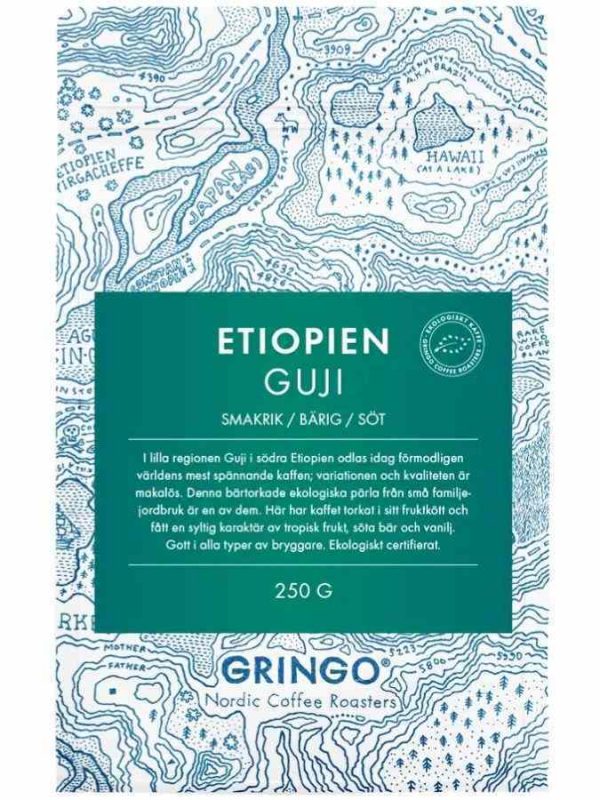 Experience the rich flavors of Gringo Nordic Etiopien Organic Guji 250g coffee beans - a premium organic blend for your daily brew!