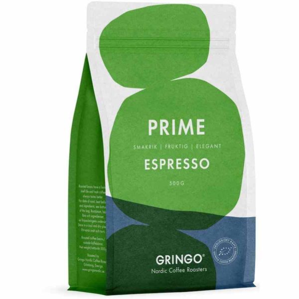 Premium Gringo Nordic Prime Espresso EKO 500 g coffee beans for a rich and aromatic brew - sustainably sourced and delicious blend.
