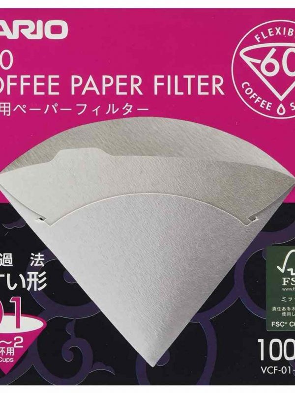 100 sheets Hario paper filters in white color, perfect for V60 brewing | BOX VCF-01-100WK, premium quality coffee accessories