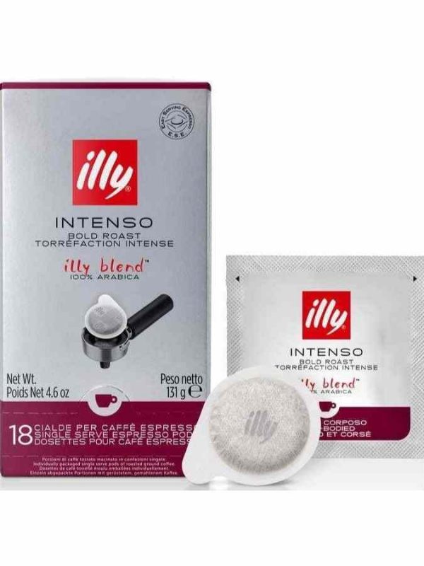 Experience bold flavor with illy Intenso ESE espresso coffee capsules - pack of 18 units. Indulge in premium coffee from the comfort of your home!
