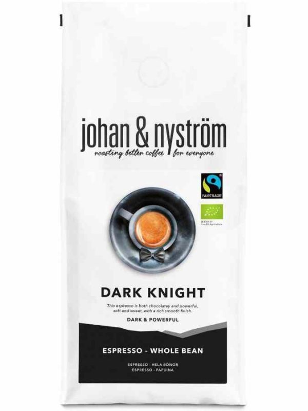 Premium Johan & Nyström Espresso Dark Knight 500 g coffee beans for a bold and rich brew experience. Perfect for coffee enthusiasts!