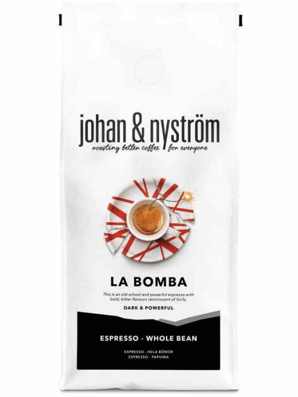 Indulge in the bold flavor of Johan & Nyström Espresso La Bomba 500g coffee beans - aromatic and rich, perfect for a satisfying cup of coffee.