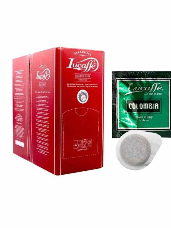 Indulge in rich Lucaffé Colombia ESE espresso coffee capsules - a pack of 150 units for a premium coffee experience. Order now for exquisite taste!