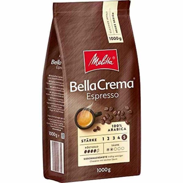 Premium Melitta BellaCrema Espresso 1 kg coffee beans - Rich, aromatic blend for exquisite espresso lovers. Buy online now!